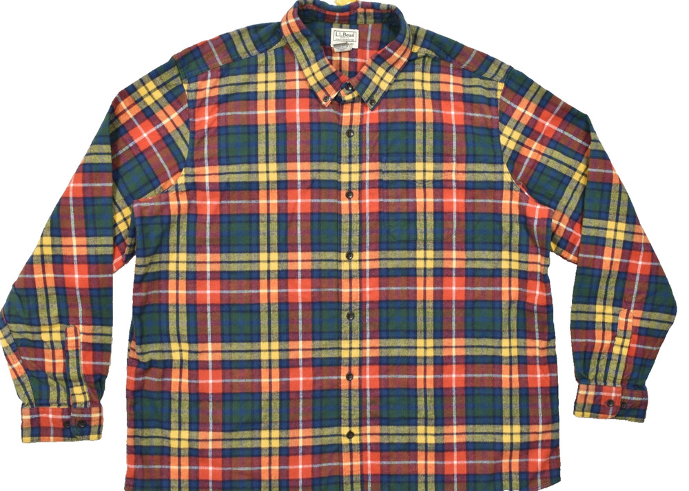 L.L. Bean Flannel Shirt Men XXL Regular Traditional Fit Plaid Long Sleeve Button